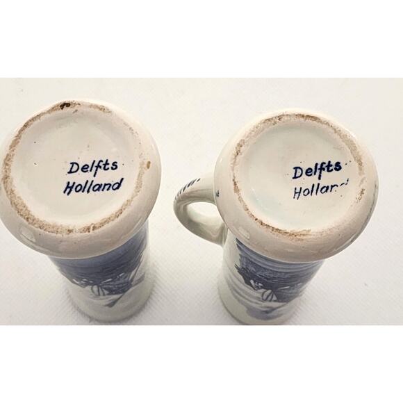 DELFTS HOLLAND-Shot Glasses-Blue White-Windmill-Handles-Set of 2 - Picture 4 of 9